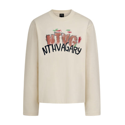 Woman wearing Hand Drawn Graffiti Letter Printed Long Sleeve Shirt in a casual setting