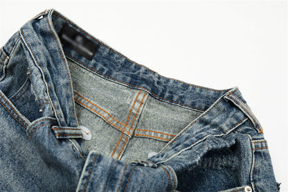 Distressed Blue Punk Straight Fit Jeans | Tajstylo