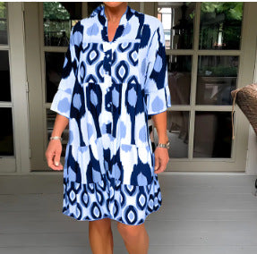 Fresh Print A-Line Patchwork Dress | Tajstylo