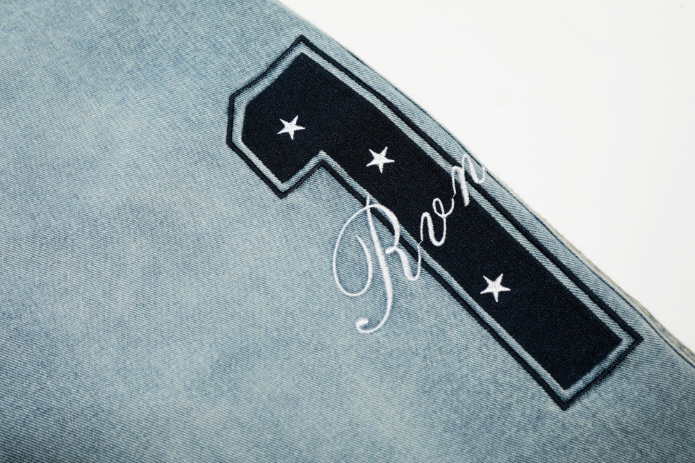 Five Pointed Star Embroidered Denim Cargo Pants | Tajstylo