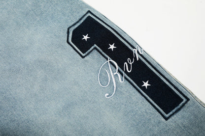 Five Pointed Star Embroidered Denim Cargo Pants | Tajstylo