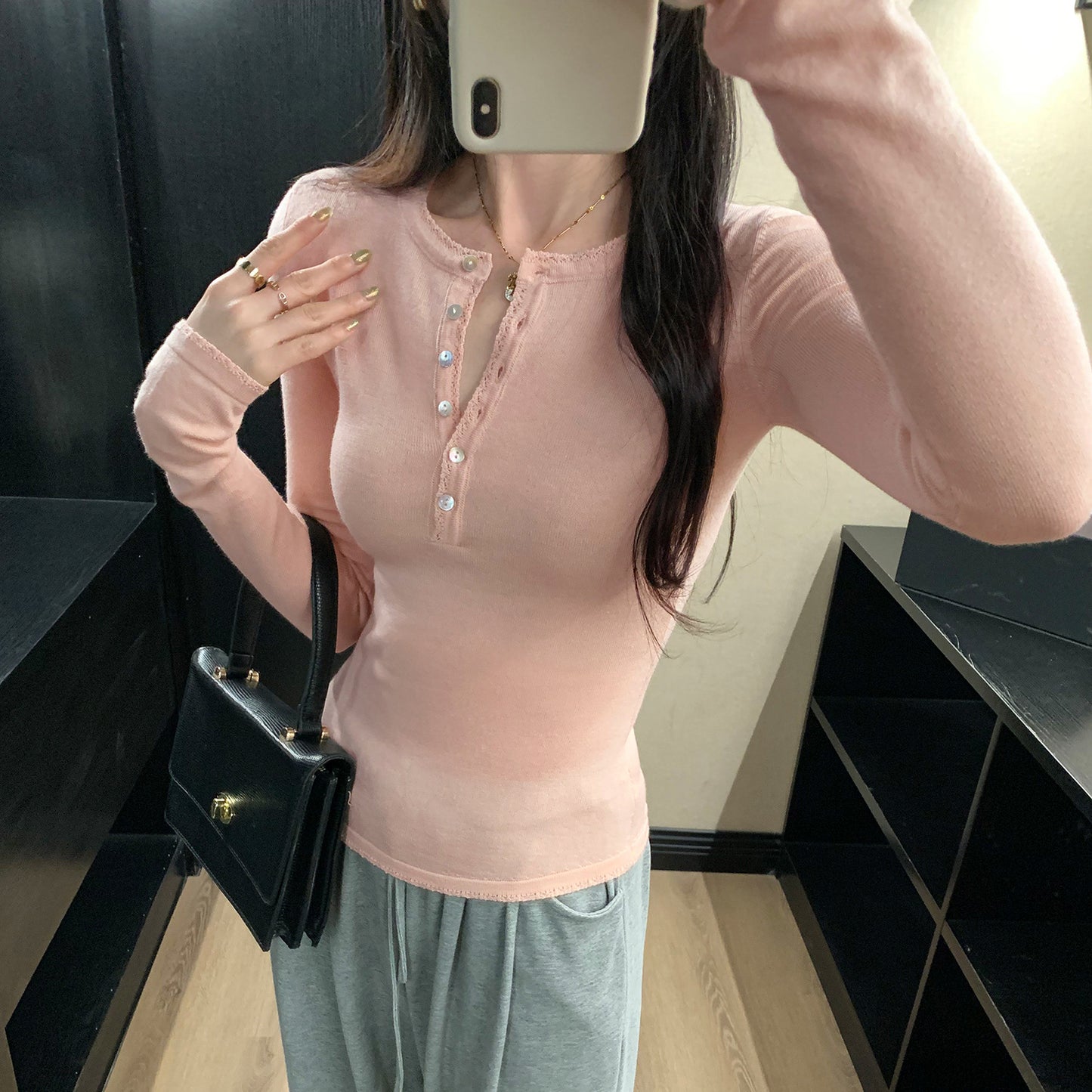 Woman wearing Long Sleeve Knit Top for Women in a casual setting