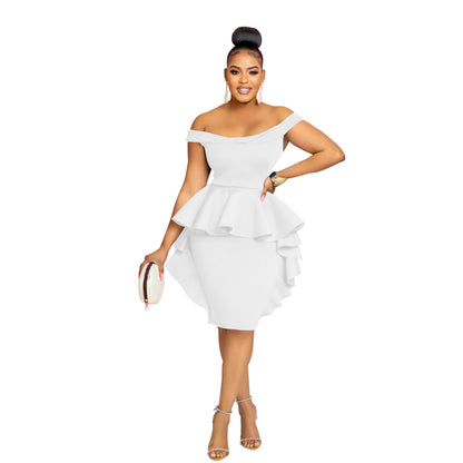 Woman wearing Solid Sleeveless Ruffle Hem Mini Dress in a sunny outdoor setting