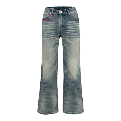 Washed Distressed Cat Eye Denim Pants | Tajstylo