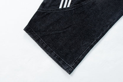 Retro Street Washed Three-Stripe Deconstructed Wide-Leg Jea | Tajstylo