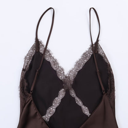 Lace Satin Texture Suspender Dress | Tajstylo