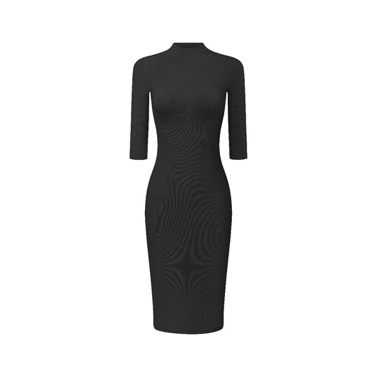 Half-High Neck Ribbed Midi Dress | Tajstylo