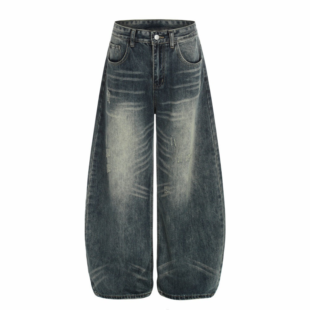 Woman wearing Denim Straight Leg Pants in a casual street setting