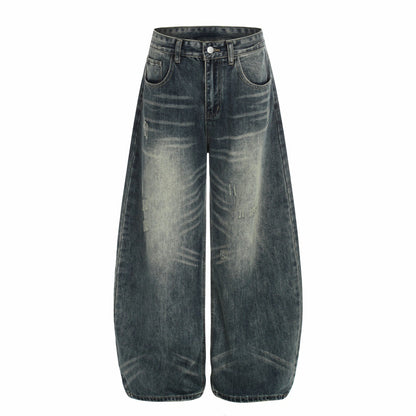 Woman wearing Denim Straight Leg Pants in a casual street setting