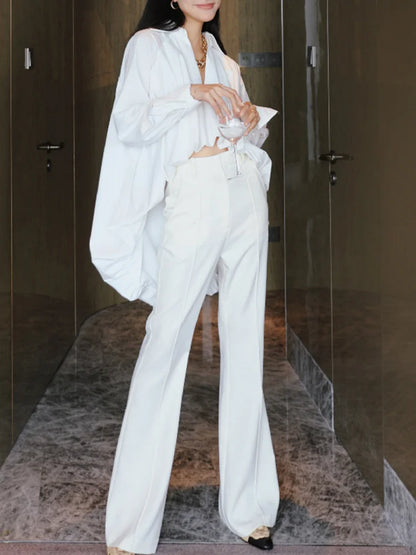 Elegant White Lapel Blouse for Women | Tajstylo