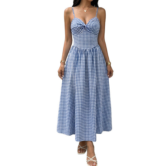 Plaid V-Neck Camisole Dress | Tajstylo