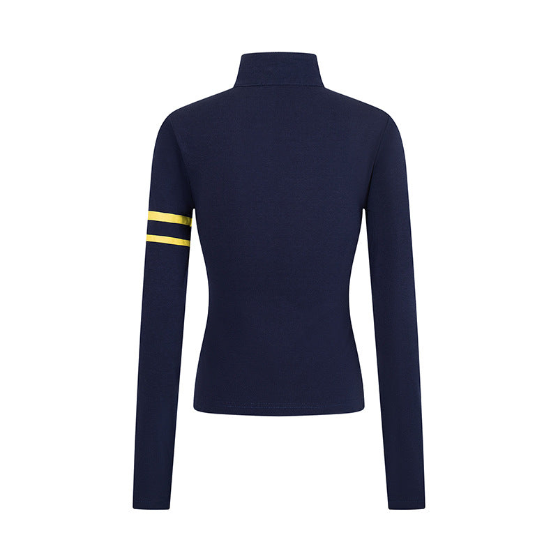 Printed Stand-Up Collar Long Sleeve T-Shirt | Tajstylo