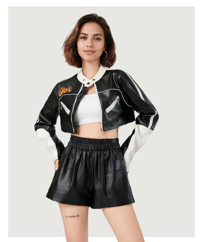 Color Block Leather Jacket | Tajstylo