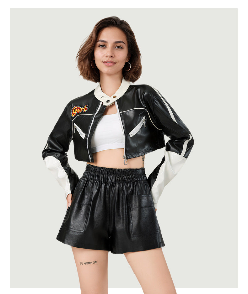 Color Block Leather Jacket | Tajstylo
