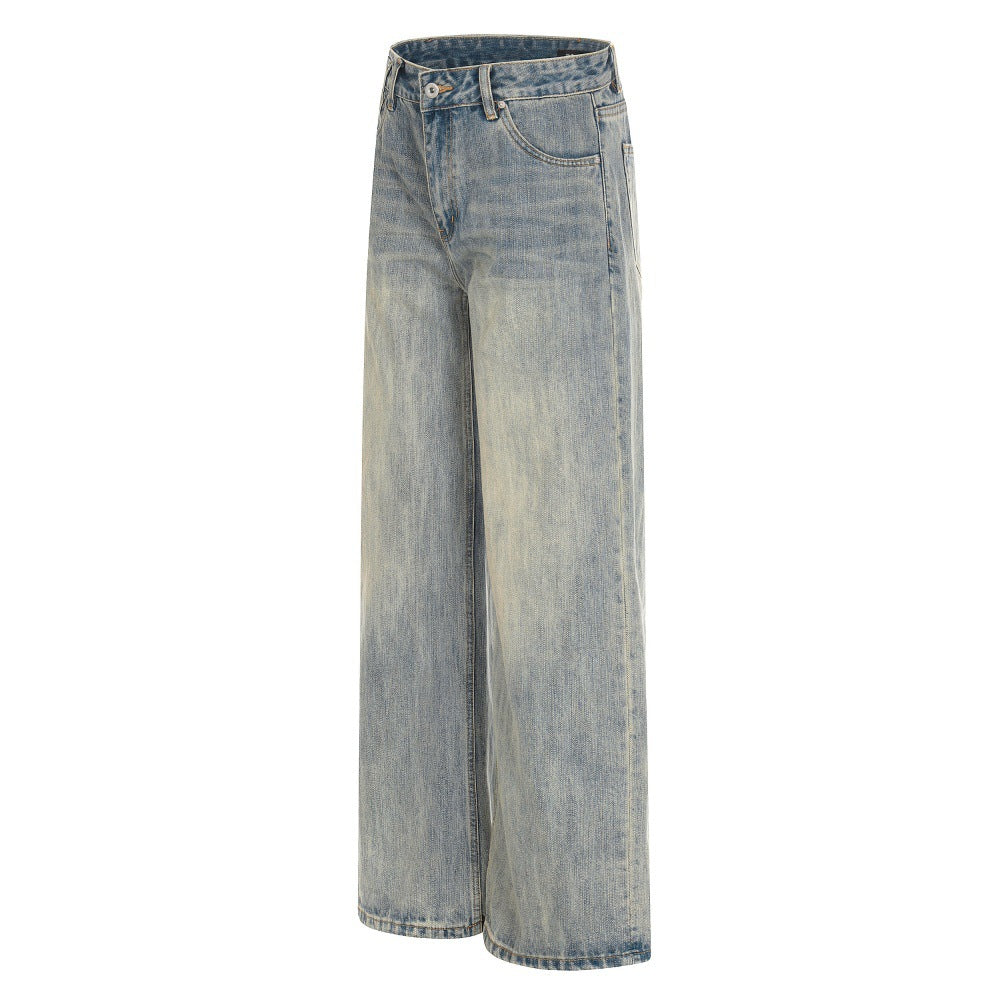 Washed Distressed Denim Straight Leg Pants | Tajstylo