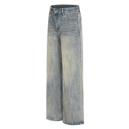 Washed Distressed Denim Straight Leg Pants | Tajstylo