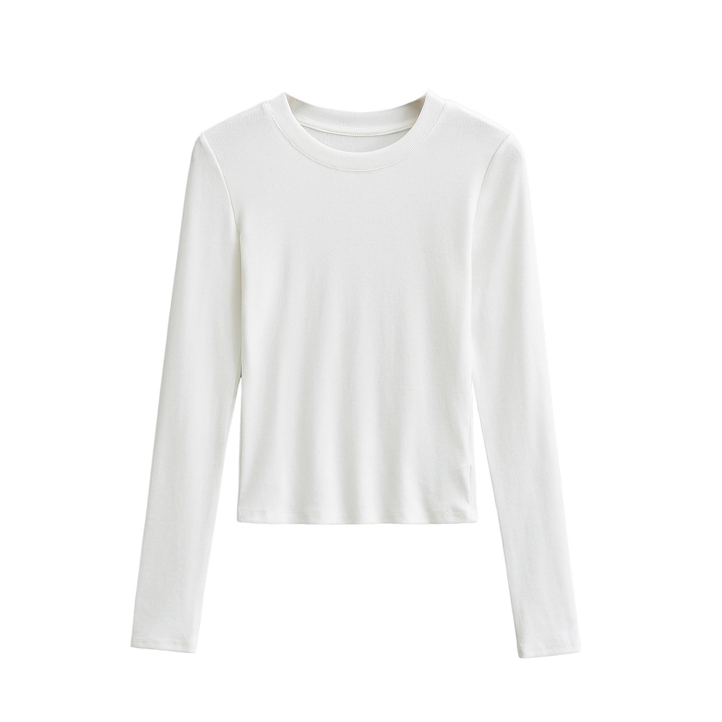 Woman wearing Slim Fit Long Sleeve T-Shirt in a casual setting