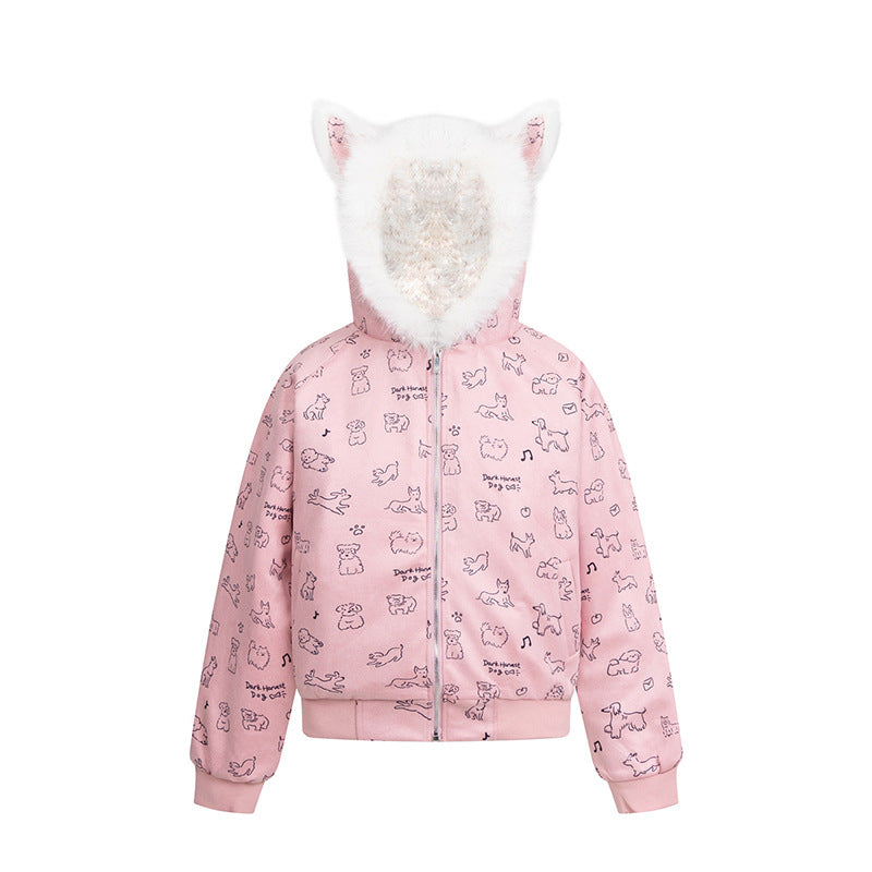Cartoon Dog Hooded Fleece Coat | Tajstylo