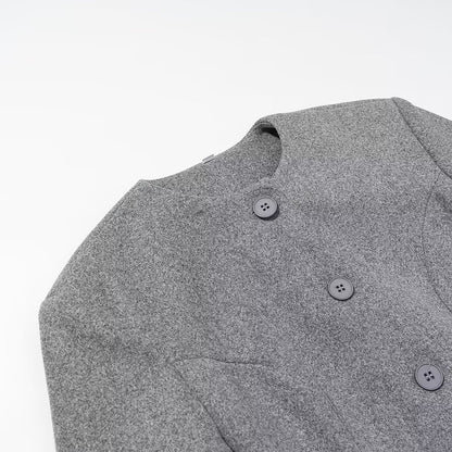 Commuting Style Elegant Long Grey Coat With Multi Button Closure For City Life And Durable Polyester Warmth