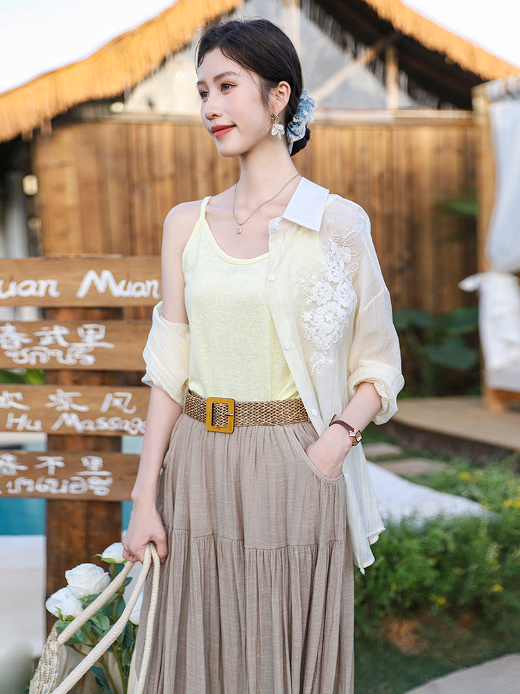 Belt Double Pocket Skirt | Tajstylo