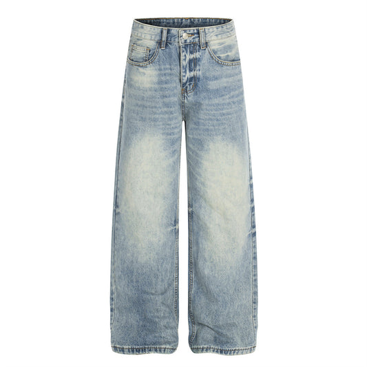 Woman wearing Polish White Washed Straight Cut Denim Pants in a casual setting