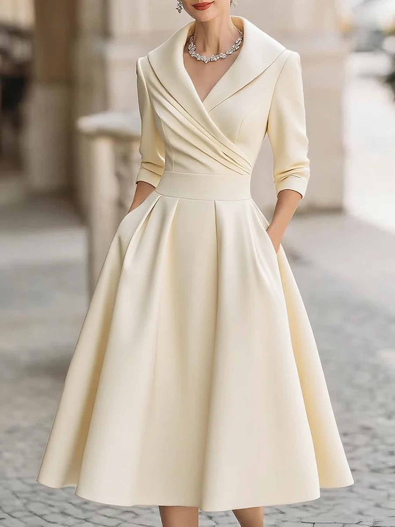 Satin Belted Long Sleeve Midi Dress | Tajstylo