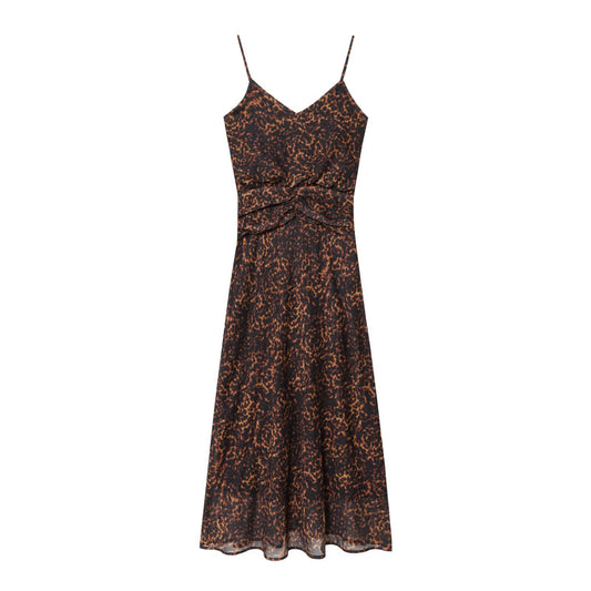 Woman wearing Animal Print Midi Dress in a casual setting