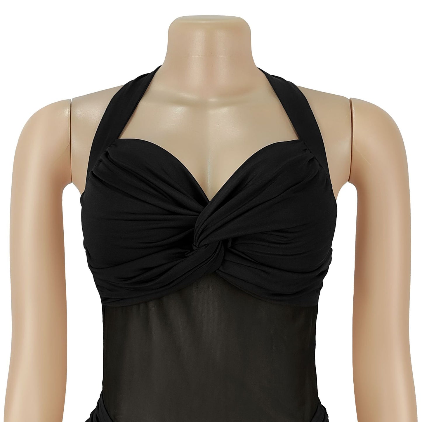 Sheer Mesh Halter Tie-Back Bodycon Dress | Tajstylo