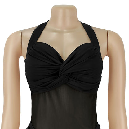 Sheer Mesh Halter Tie-Back Bodycon Dress | Tajstylo