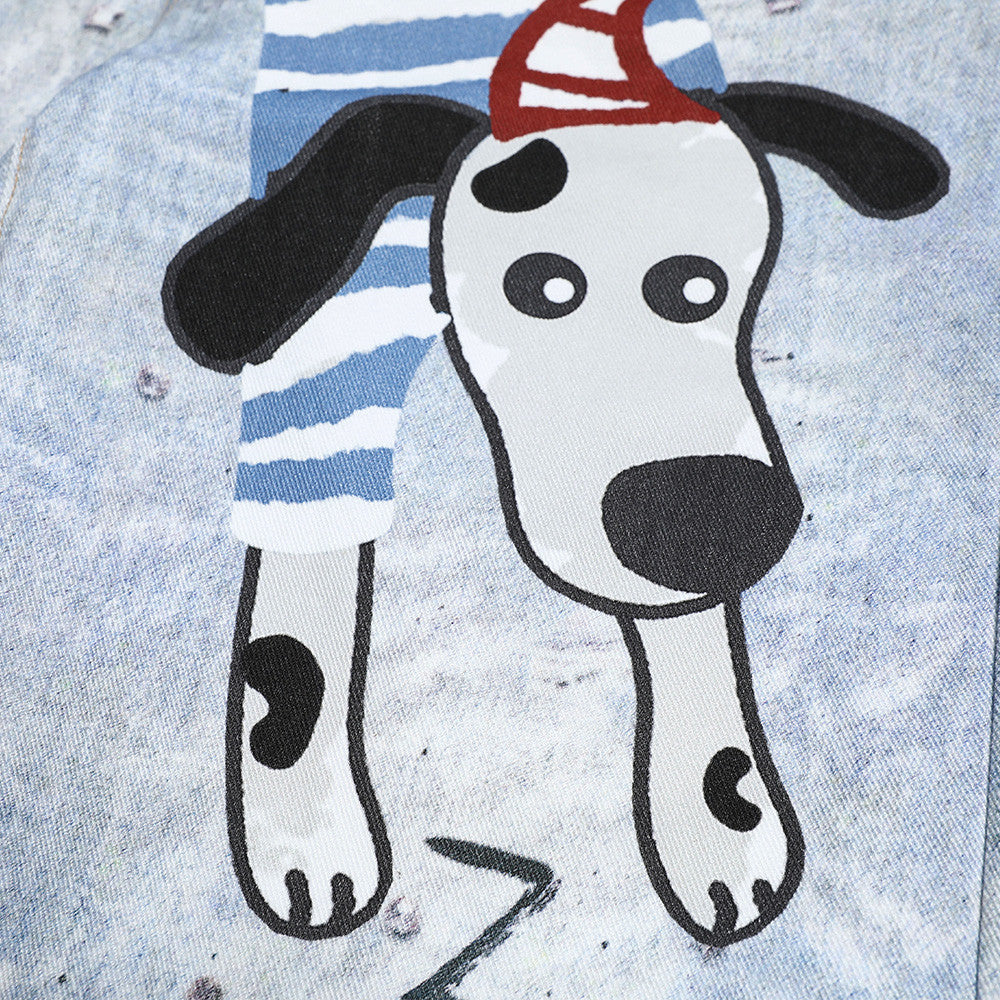 Fun Dog Cartoon Printed Denim Pants | Tajstylo