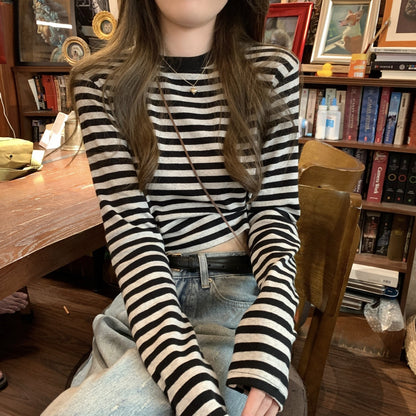 Stripe Long Sleeve Crop Top | Tajstylo