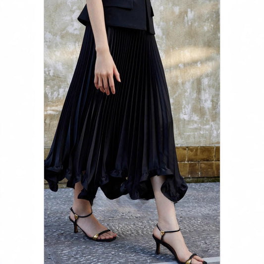 Petal Ruffle Pleated Midi Skirt | Tajstylo
