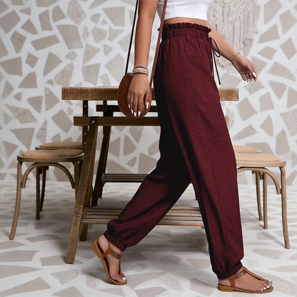 Elastic Solid Color Pants for Women | Tajstylo