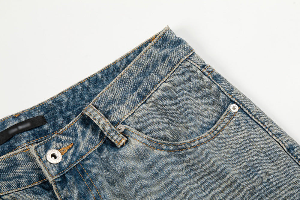 Washed Distressed Denim Straight Leg Pants | Tajstylo