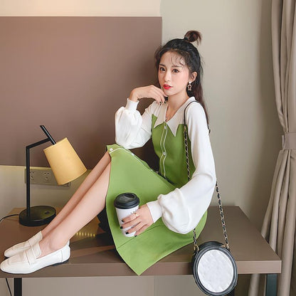 Woman wearing Avocado Green Long Sleeve Polo Dress in a casual setting