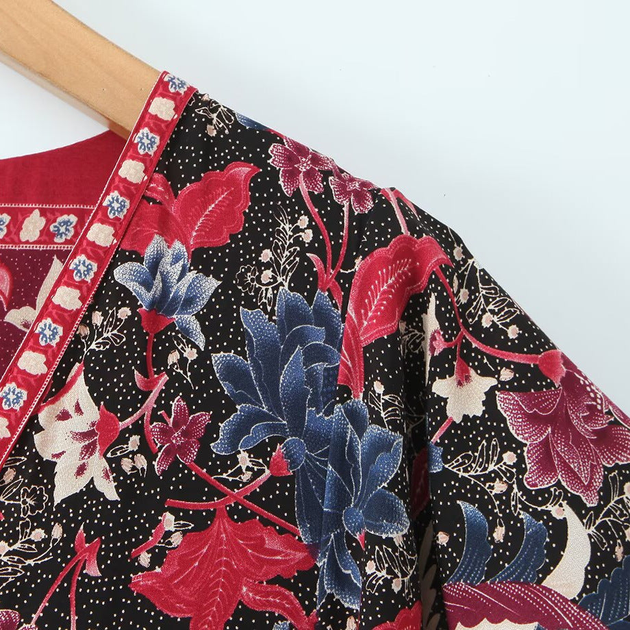 A-Line V-Neck Printed Midi Dress | Tajstylo