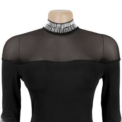 Elegant High Neck Long Sleeve Fitted Dress | Tajstylo