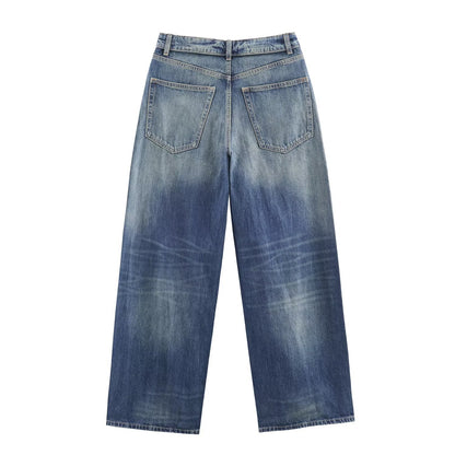 Mid Waist Ripped Straight Leg Jeans | Tajstylo
