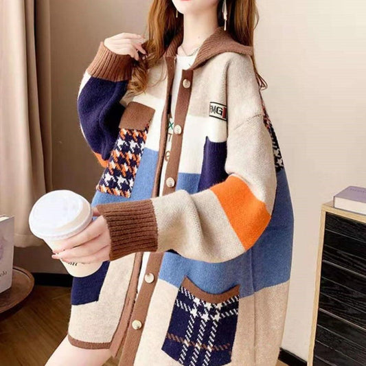 Woman wearing Fashion Knit Cardigan Sweater Coat in a casual setting