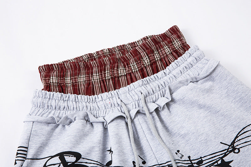 Double Waistband Music Note Graffiti Wide Leg Pants | Tajstylo