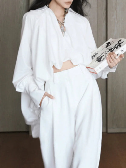 Elegant White Lapel Blouse for Women | Tajstylo