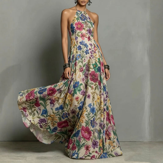 Floral Print Strapless Maxi Dress | Tajstylo