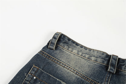 Color Blocked White Denim Straight Leg Pants | Tajstylo