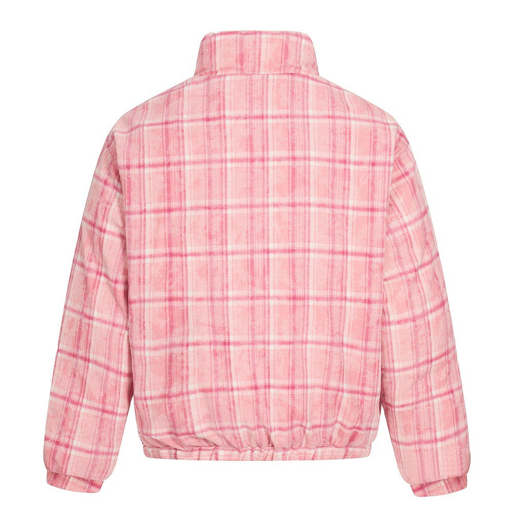 Double Sided Plaid Stand Collar Jacket | Tajstylo
