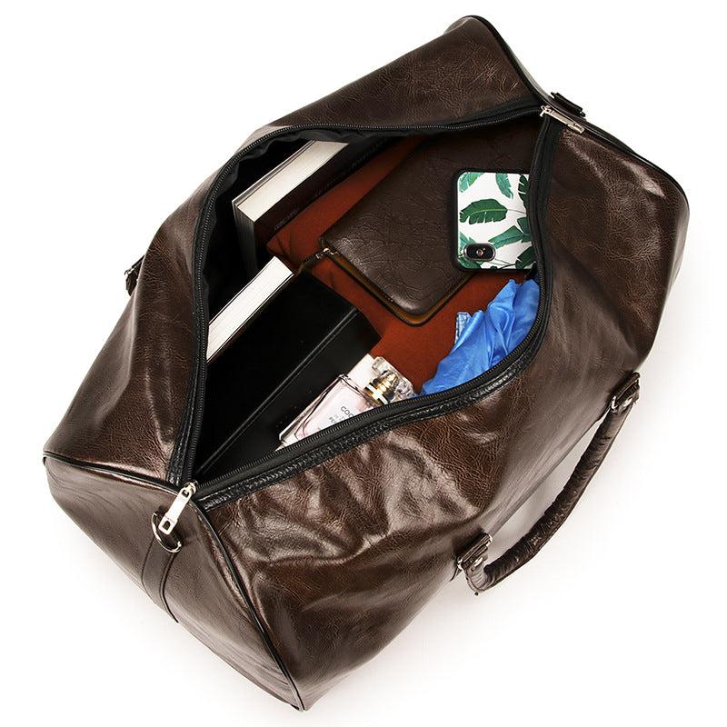 Unisex Large Capacity PU Leather Waterproof Duffel Travel Bag – Back View | TajStylo