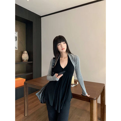 Woman wearing Long Sleeve Cardigan in a cozy indoor setting