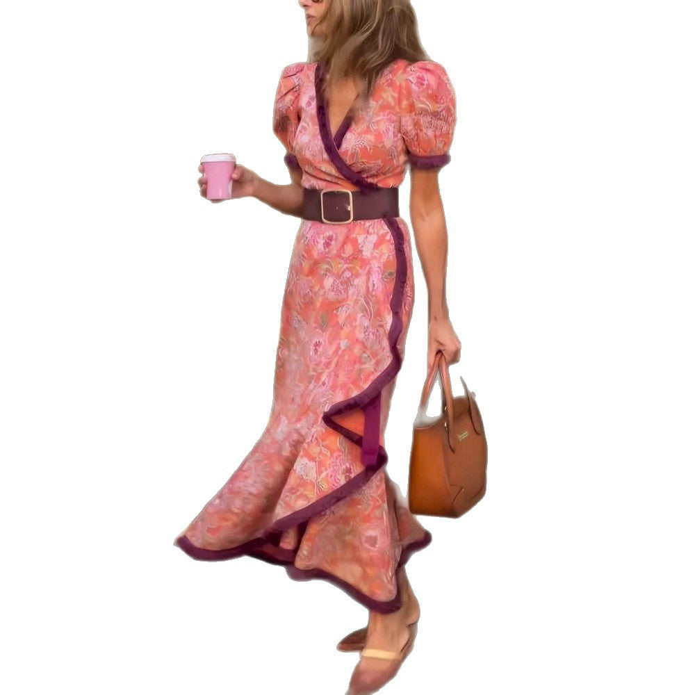 Woman wearing Bohemian Elegant Midi Dress in a garden setting