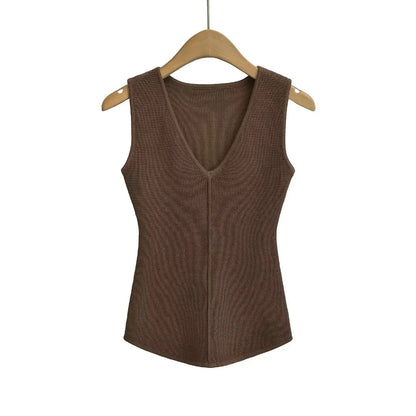 Woman wearing sleeveless vest for women in a casual outdoor setting