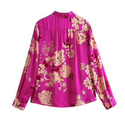 Chic Satin Texture Printed Shirt | Tajstylo