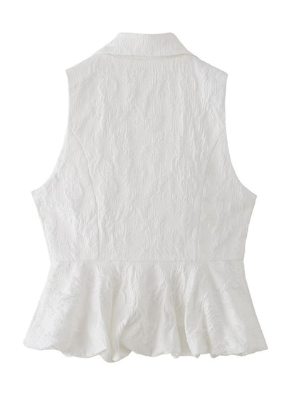 Jacquard Polyester Sleeveless V Neck Top | Tajstylo